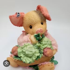 This Little Piggy "Sow Lucky" - Enesco Pig Figurine with Pink and Green Accents